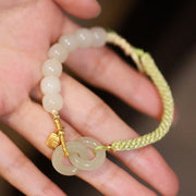 Buddha Stones Natural Hetian Jade Bead Double Peace Buckle Fu Character Abundance Braided Bracelet Bracelet BS 11