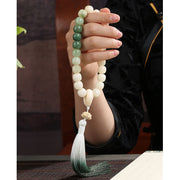 Buddha Stones Natural Gradient Bodhi Seed Fortune Money Bag Lotus Wisdom Tassel Wrist Mala Wrist Mala BS 18