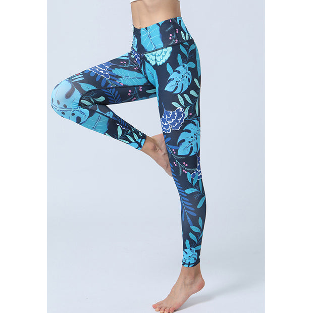 Buddha Stones Leaves Print Pants Sports Fitness Yoga High Waist Leggings Women's Yoga Pants