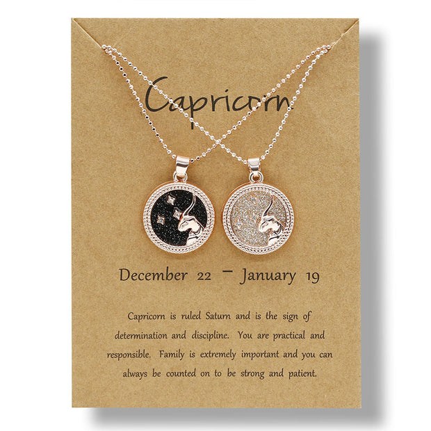 Buddha Stones 12 Constellations of the Zodiac Protection Round Pattern Pendant Necklace