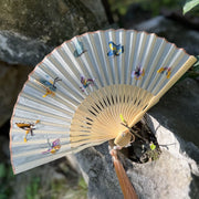 Buddha Stones Butterfly Flowers Nine-Tailed Fox Crane Embroidery Handheld Silk Bamboo Folding Fan
