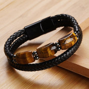 Buddha Stones Natural Tiger Eye Protection Willpower Magnetic Buckle Leather Bracelet Bracelet BS 1