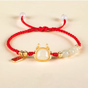 Buddha Stones Year of the Dragon Hetian White Jade Fu Character Peace And Joy Protection Bracelet Bracelet BS Red Rope(Wrist Circumference 14-19cm)