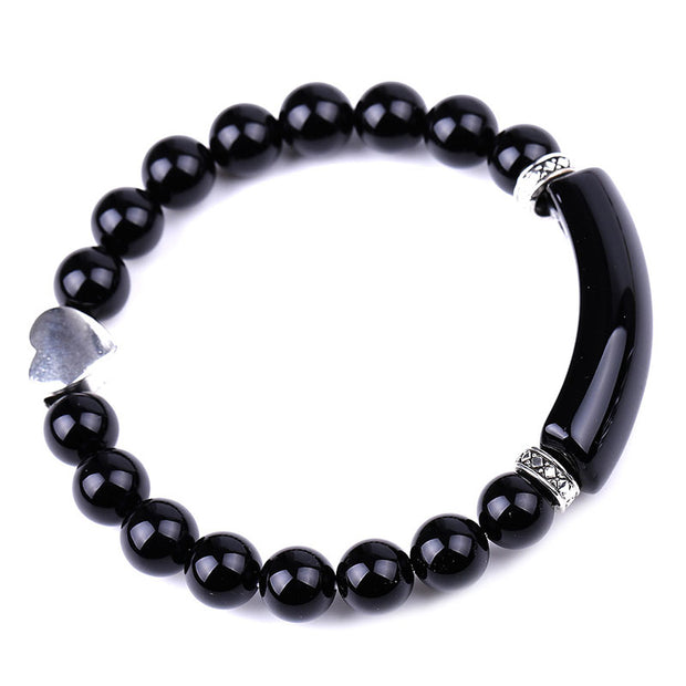 Natural Crystal Beads Unisex Heart Bracelet Bracelet BS Black Agate