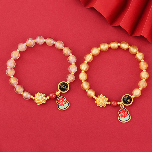 Buddha Stones Tibet Om Mani Padme Hum Fu Character Gourd Charm Lotus Liuli Glass Bead Luck Bracelet Bracelet BS 11