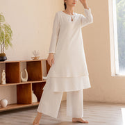 Buddha Stones 2Pcs Simple Design Tai Chi Meditation Yoga Clothing Top Pants Women's Set Clothes BS White(Top&Pants) XXL