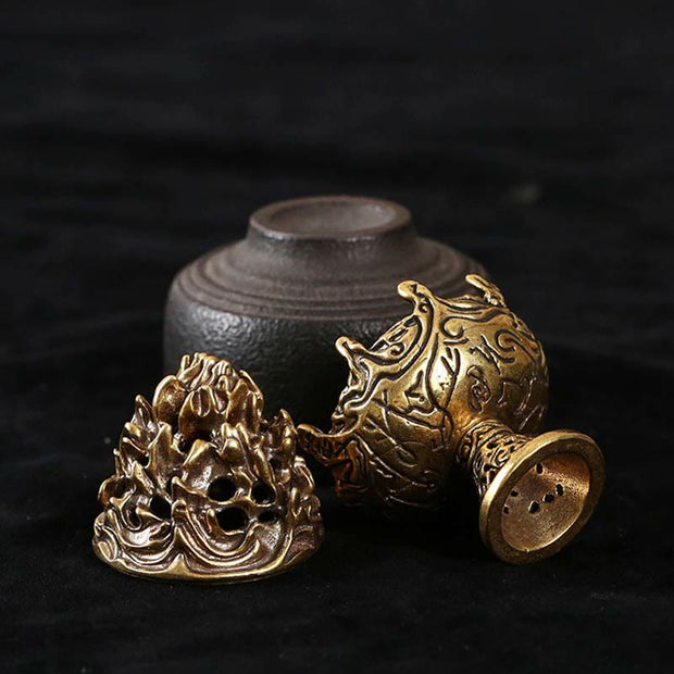 Buddha Stones Tibetan Mini Mountain Pattern Meditation Copper Alloy Incense Burner Incense Burner BS 5