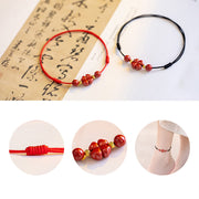 Buddha Stones Four Leaf Clover Cinnabar Blessing Calm String Bracelet Anklet Bracelet BS 3