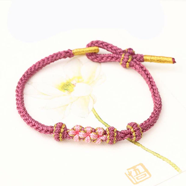 Buddha Stones Handmade Three Peach Blossoms Luck Eight Strands Braided String Bracelet Bracelet BS Pink(Wrist Circumference 14-19cm)