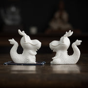 Buddha Stones Year Of The Dragon Luck White Porcelain Ceramic Tea Pet Home Figurine Decoration