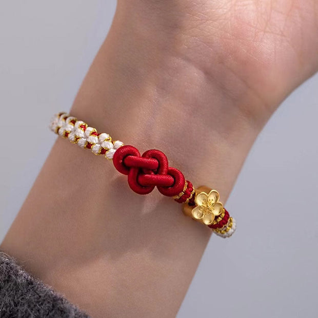 Buddha Stones Handmade True Love Knot Peach Blossom Charm Luck Rope Bracelet Bracelet BS 1