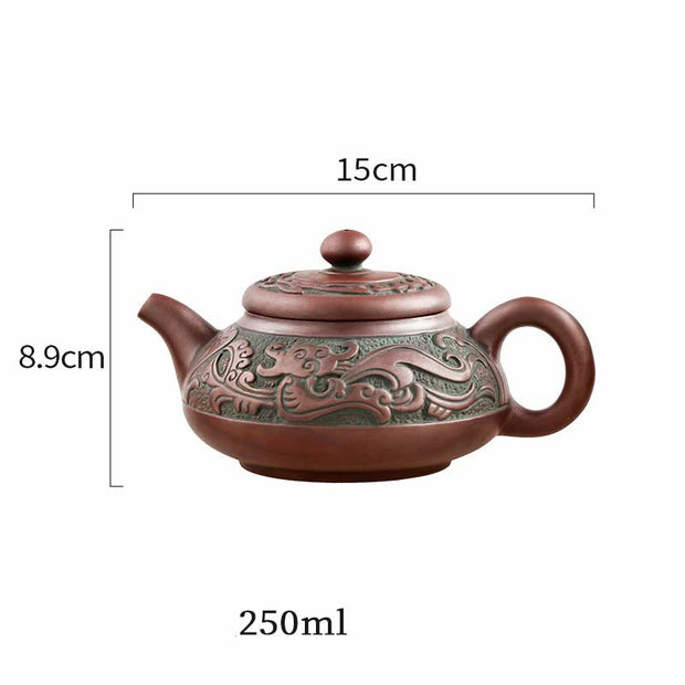 Buddha Stones Auspicious Clouds Dragon Phoenix Chinese Gongfu Tea Set Ceramic Teapot