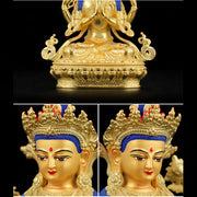 Buddha Stones Chenrezig Four-armed Avalokitesvara Protection Copper Gold Plated Statue Decoration