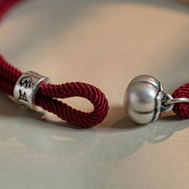 Buddha Stones 925 Sterling Silver Tibetan Handmade Om Mani Padme Hum Persimmon Charm Luck Protection Braided Bracelet