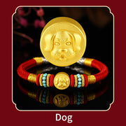 Buddha Stones 999 Gold Chinese Zodiac Om Mani Padme Hum King Kong Knot Protection Handcrafted Bracelet Bracelet BS 31