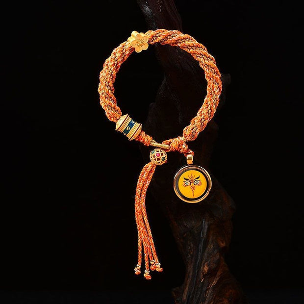 Buddha Stones Tibet Handmade Five God Of Wealth Luck Thangka Amulet Prayer Wheel Flower Charm Weave String Bracelet