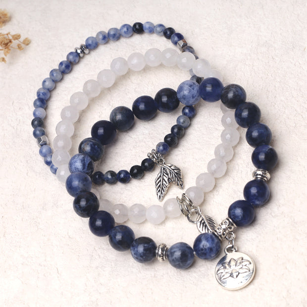 Buddha Stones 3PCS Natural Quartz Crystal Beaded Healing Energy Lotus Bracelet Bracelet BS Blue Aventurine