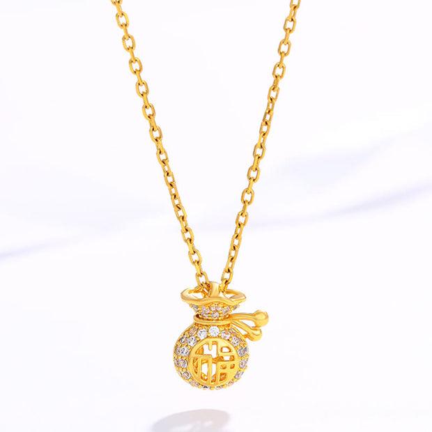 24K Gold Plated Fu Character Fortune Money Bag Necklace Pendant Necklaces & Pendants BS 1