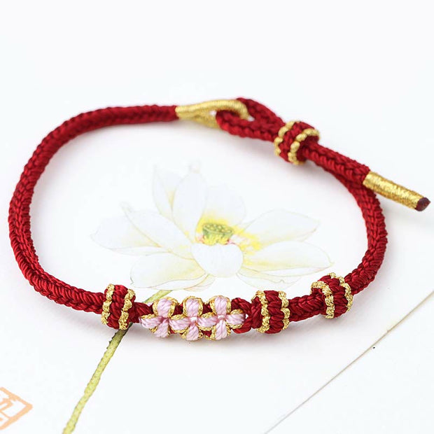 Buddha Stones Handmade Three Peach Blossoms Luck Eight Strands Braided String Bracelet Bracelet BS Wine Red(Wrist Circumference 14-19cm)