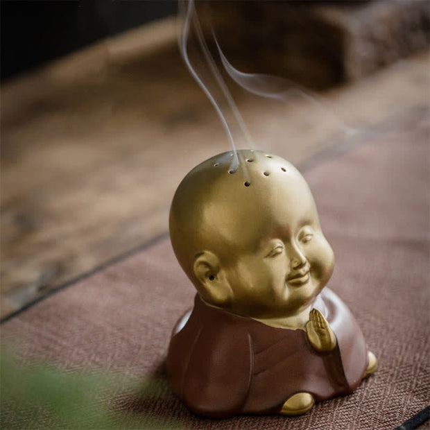 Buddha Stones Little Buddha Laughing Buddha Ceramic Healing Incense Burner Incense Burner BS 3