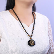 Buddha Stones Bagua Yin Yang Black Obsidian Purification Beaded Necklace Pendant Necklaces & Pendants BS 3