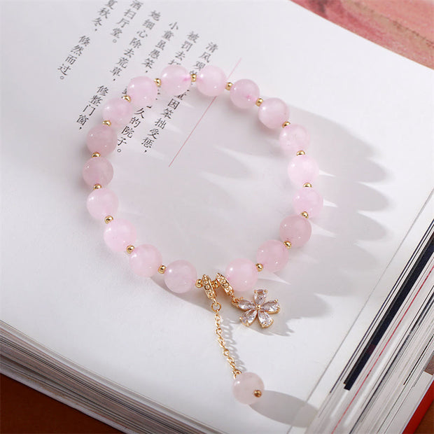 Buddha Stones Natural Pink Crystal Plum Blossom Love Bracelet Bracelet BS 5