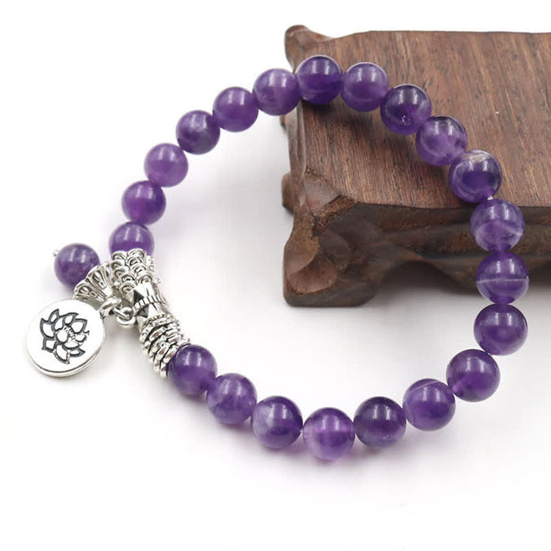 Buddha Stones Amethyst Crystal Lotus Healing Balance Bracelet Bracelet BS 4