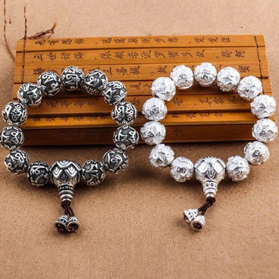 Buddha Stones Tibetan Om Mani Padme Hum Carved Alloy Beads Amulet Bracelet Bracelet BS main