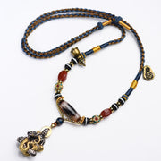 Buddha Stones Handmade Buddha Snake Skull Head Dzi Bead Serenity Rope Necklace Pendant Necklaces & Pendants BS 7