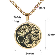 Size of Buddhastoneshop Tiger Dragon Titanium Steel Chain Necklace Harmony Pendant