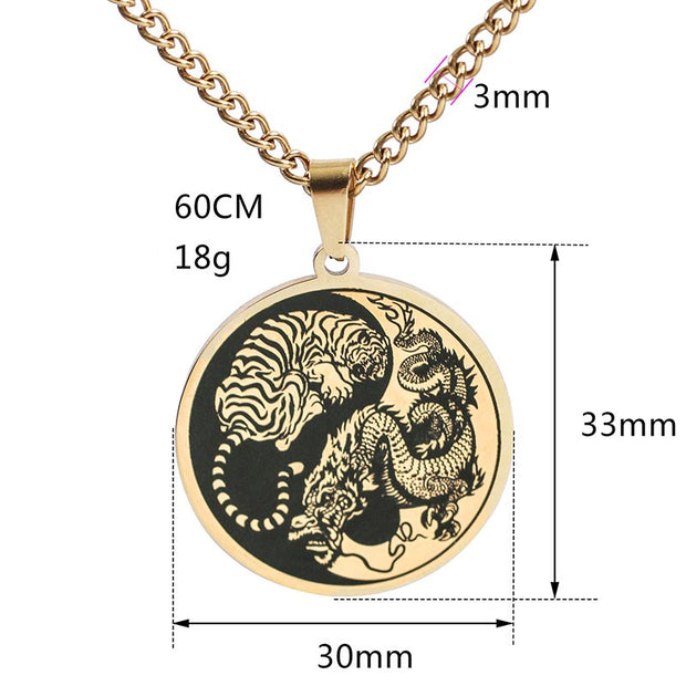 Size of Buddhastoneshop Tiger Dragon Titanium Steel Chain Necklace Harmony Pendant