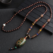 Buddha Stones Turquoise Dzi Bead Prayer Wheel Wenge Wood Meditation Necklace Necklaces & Pendants BS Dzi Bead