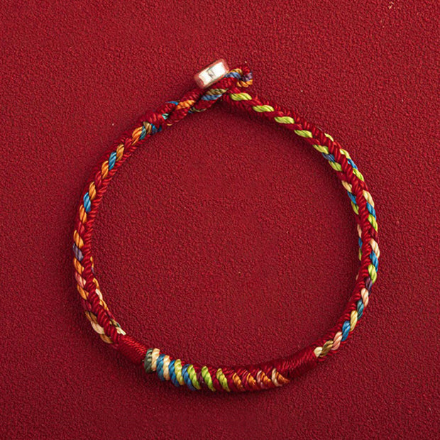 Buddha Stones "May You Be Safe And Lucky In The Year Ahead" Multicolored Bracelet Bracelet BS Red Five Color Thread 19cm 925 Silver Buckle