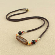 Buddha Stones Tibetan Nine-Eye Dzi Bead Protection Blessings String Necklace Pendant