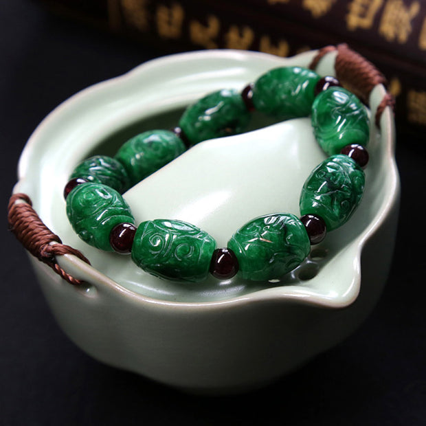 Buddha Stones Cyan Jade Carving Bead Luck Healing Bracelet Bracelet BS 2