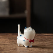 Buddha Stones Mini Lucky White Cat Kitten Tea Pet Ceramic Home Desk Figurine Decoration Decorations BS 14