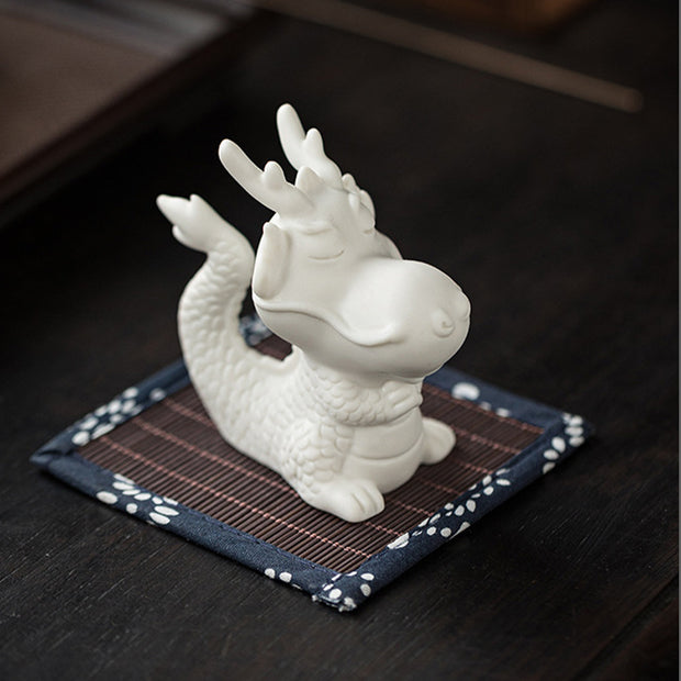 Buddha Stones Year Of The Dragon Luck White Porcelain Ceramic Tea Pet Home Figurine Decoration