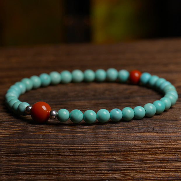 Buddha Stones Turquoise Red Agate Bead Protection Bracelet Bracelet BS 3