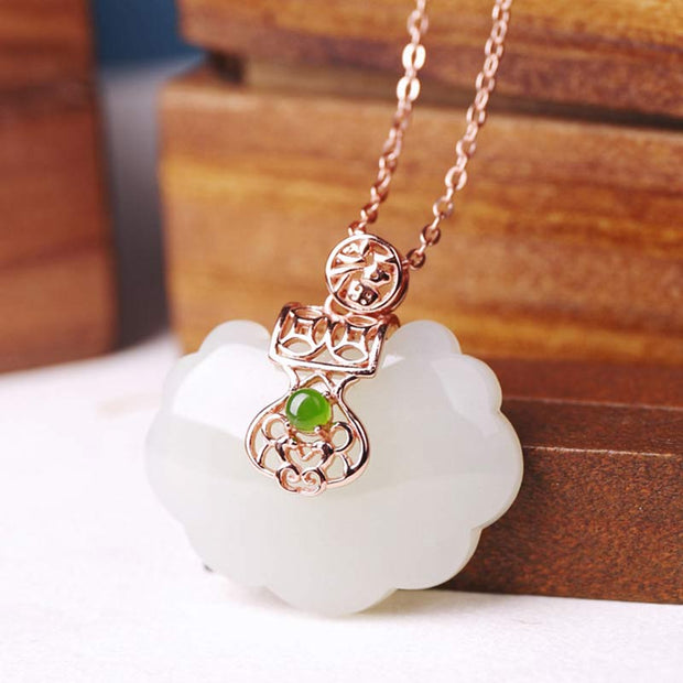 Buddha Stones 925 Sterling Silver White Jade Blessing Happiness Necklace Chain Pendant Necklaces & Pendants BS 1