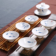 Buddha Stones Jingdezhen Blue and White Porcelain Koi Fish Ceramic Teacup Kung Fu Tea Cups