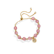 Buddha Stones 14K Gold Plated Natural Strawberry Quartz Fu Character Positive Charm Bracelet Bracelet BS 2