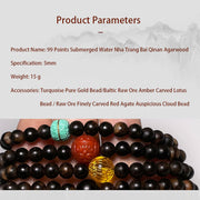 Buddha Stones Nha Trang Bai Qinan Agarwood Turquoise Amber Red Agate Strength Meditation Bracelet Bracelet BS 7