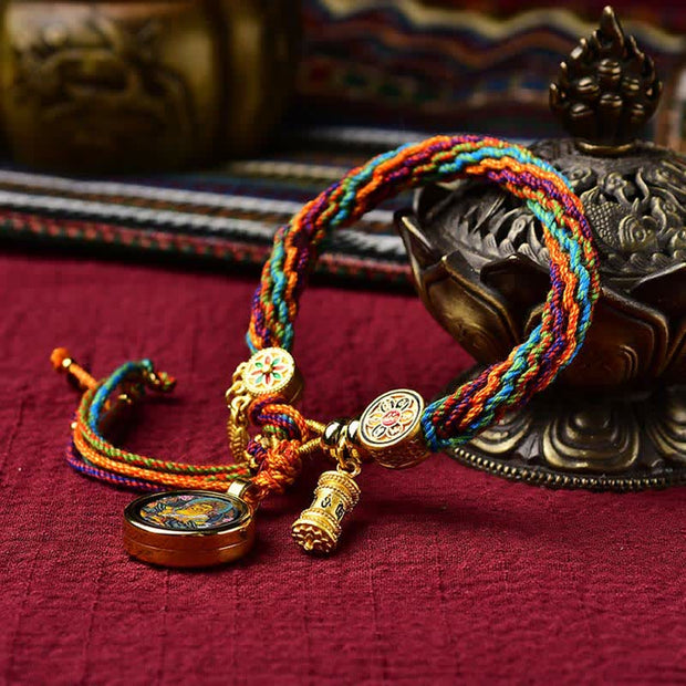 Buddha Stones Tibetan Luck Reincarnation Knot Prayer Wheel Dream Catcher Braid String Bracelet Bracelet BS 2
