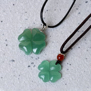 Buddha Stones 925 Sterling Silver Green Aventurine Four Leaf Clover Luck Leather Rope Necklace Pendant