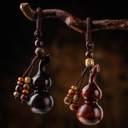 Buddha Stones Tibetan Ebony Small Leaf Red Sandalwood Gourd Luck Protection Key Chain Key Chain BS 1