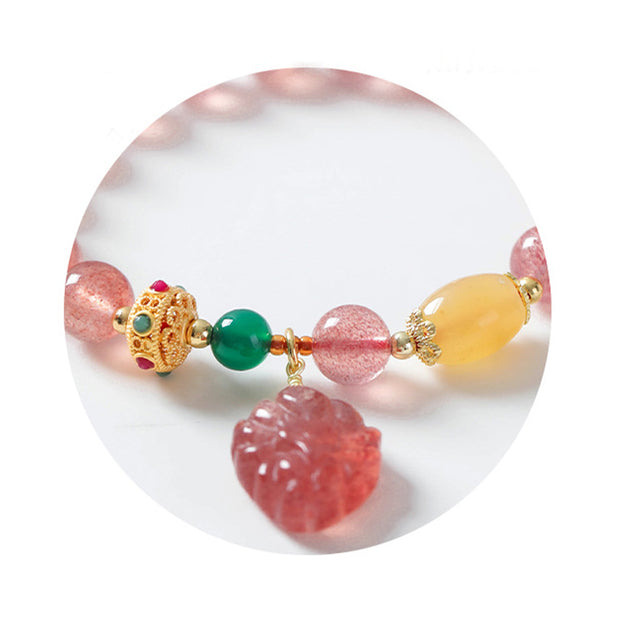 Buddha Stones Natural Strawberry Quartz Nine-Tailed Fox Healing Bracelet Bracelet BS 10