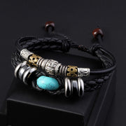 Buddha Stones Tiger Eye Malachite Turquoise Blue Sandstone Hematite Om Mani Padme Hum Protection Leather Bracelet Bracelet BS 13
