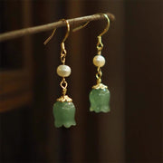 Buddha Stones Lily of The Valley Natural Green Aventurine 14K Gold Plated Luck Pearl Drop Dangle Floral Earrings Earrings BS Green Aventurine