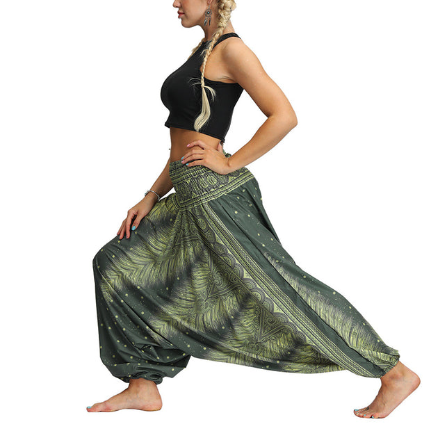 Buddha Stones Boho Feather Yoga Pants Hippie Harem Trousers Sports Fitness Dance Women's Pants