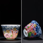 Buddha Stones Colorful Flowers Orchid Sea Waves Blue and White Porcelain Ceramic Teacup Kung Fu Tea Cup
